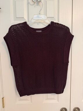 Crichet Knit Sleeveless Sweater Vest by Vince Camuto Chocolate Brown L